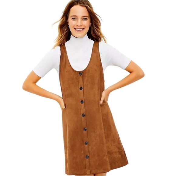 LOFT Brown Faux Suede Button Down Dress Size Small - Picture 1 of 6